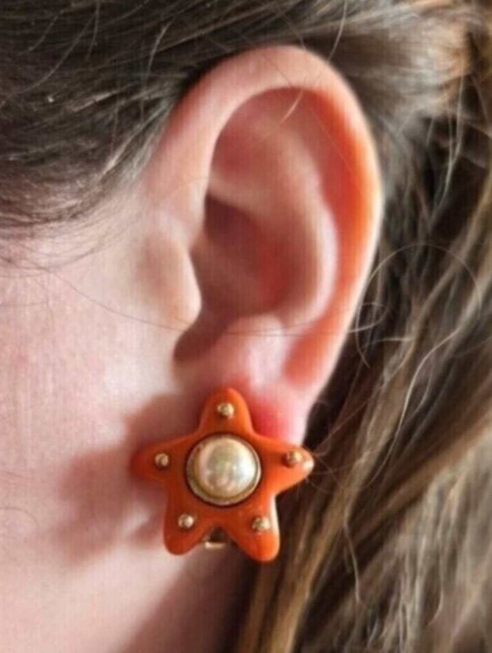 NWT Replica Collection Orange Starfish Earrings Clip-0n
